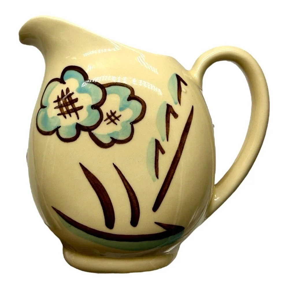 Vintage SHAWNEE Pottery Creamer Pitcher #35 Yellow Brown Blue Floral 6